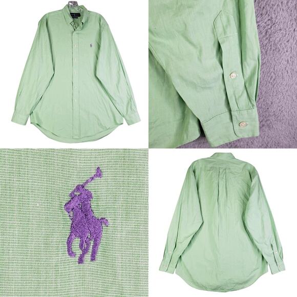 Polo Ralph Lauren Shirt Men's Size Medium M Oxford Green Solid Button Down LS - Picture 1 of 10